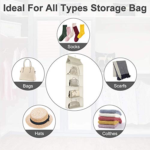 Closet Handbag Purse Holder, Space Saving Hanging Handbag Storage Tote Bag Organizer Holder with 4 Large Heavy-Duty Mesh Shelves for Wardrobe Closet(Pack of 2 Beige) - color: Pack of 2 Beige