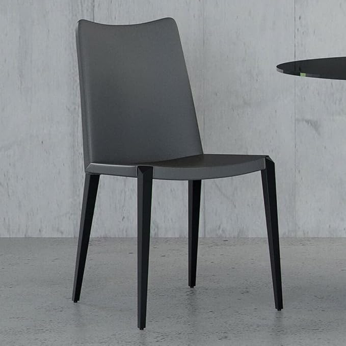 ZURI Modern Jordan Dining Chair in Dark Grey Leatherette and Matte Black Steel Base
