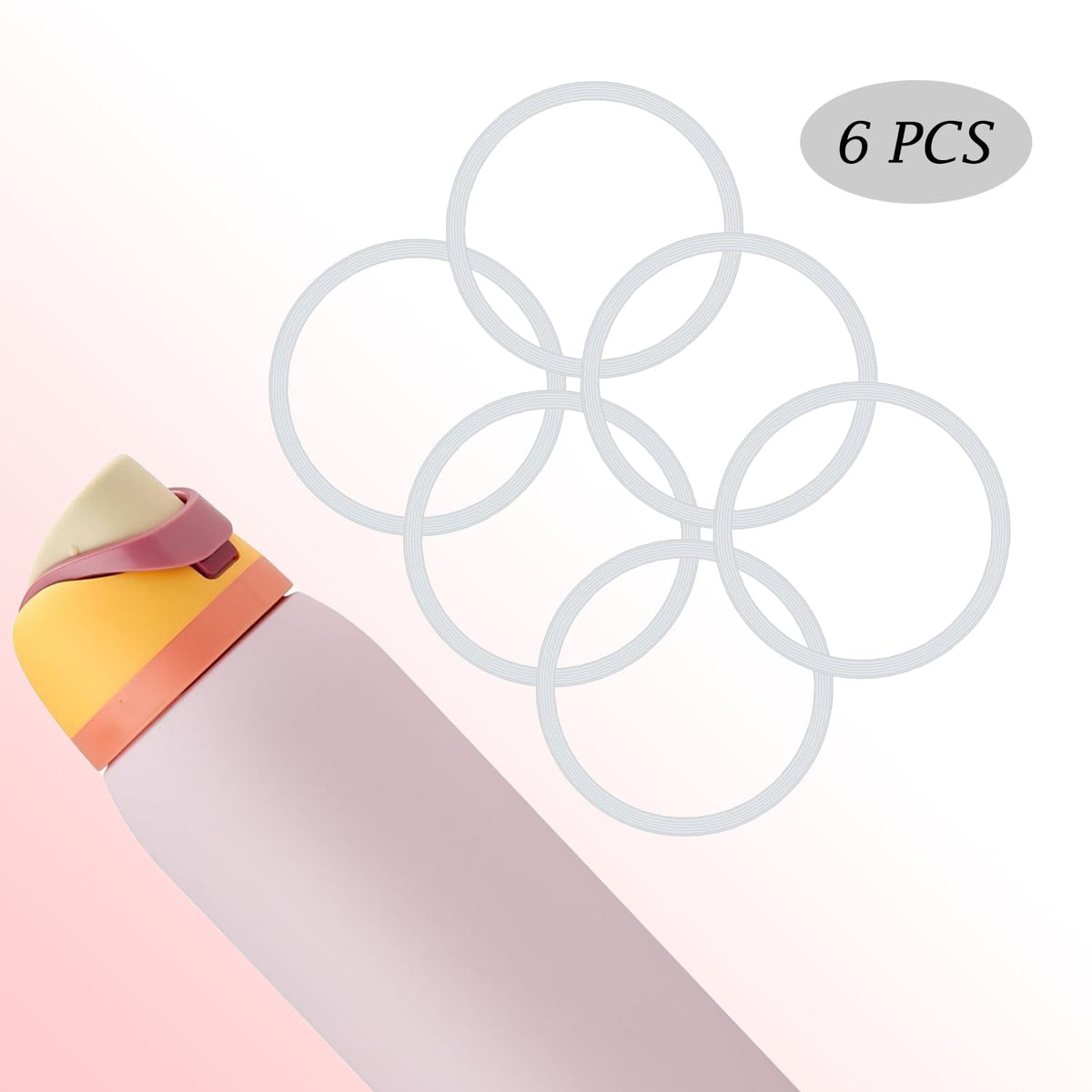 Peixiong 6 Pcs Replacement Gasket for Owala FreeSip 24oz 32oz, Silicone Sealing O Ring for Water Bottle Lid Compatible with Owala 19/24/32/40oz Leak Proof Silicone Seal Bottle Cap Stopper Part(Clear)