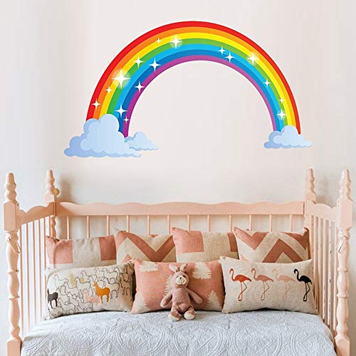 Rainbow Wall Decals wich Clouds, Peel and Stick Removable Wall Stickers for Kids Nursery Bedroom Living Room,Wall Decor 28.7 x15.7inch