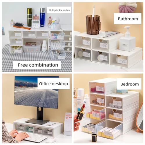 Feadily(4 Pack Plastic Desktop Storage Box with Clear Drawers, Can Be Freely Spliced and Combined, Small Parts Organizer, White