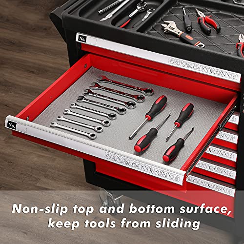 CASOMAN Professional Grade High Grip Tool Box Liner, Drawer Liner, and Shelf Liner, Grey, 16 inch (Wide) x 16 feet (Long), Adjustable Thick Cabinet Liners
