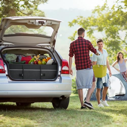 112L Large Capacity Car Trunk Organizer with 20L Insulated Fresh-Keeping Bag, Heavy-Duty 600D Waterproof Oxford Collapsible Storage for SUV, Sedan, Truck, 2 Securing Hooks & Reflective Strips - size: 112l (With Insulated Cooler)
