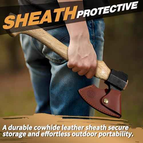 Purple Dragon Camping Hatchet Axe, 16 Inch Small Hand Hatchet with Wood Handle, Bushcraft Axe for Wood Splitting, Chopping & Carving, Outdoor Survival Tool with Sheath for Garden & Forest Use