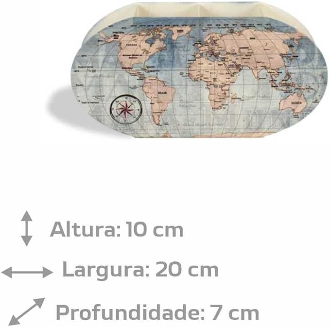 GEGUTON Double Pen Holder with World Map – Steel, Multicolored, Vintage Style – Keeps Desks Organized, Inspires Travel Lovers, Ideal Gift – Fun Collection