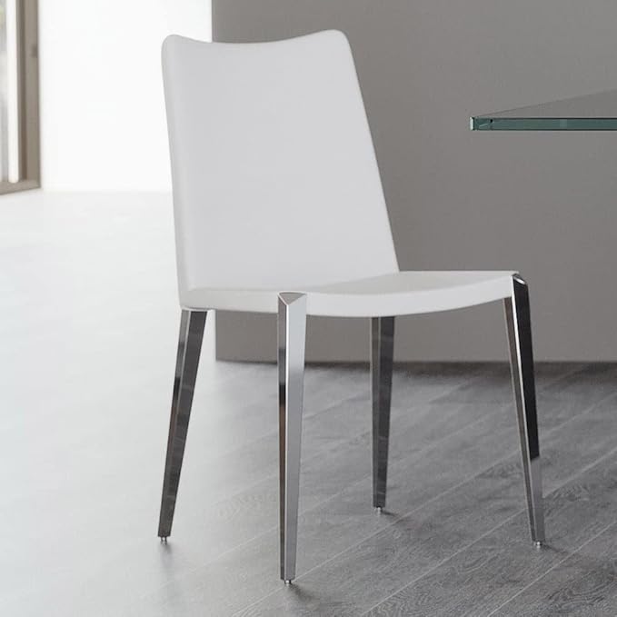 ZURI Modern Jordan Dining Chair in White Leatherette and Polished Stainless Steel Base