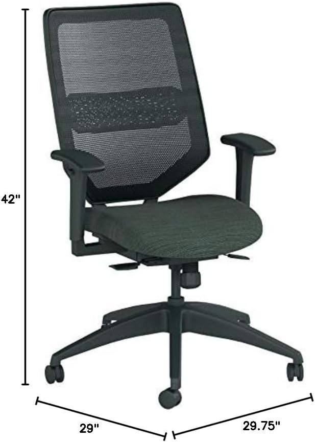HON Solve Mesh Back Office Chair with Adjustable Arms, Adjustable Height, Tilt Tension, Lumbar Support, Swivels, on Rolling Wheels, Ink