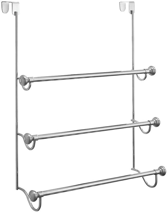 iDesign Over the Door Towel Rack, The York Collection, 1.5” x 7” x 22.8”, Brushed Nickel