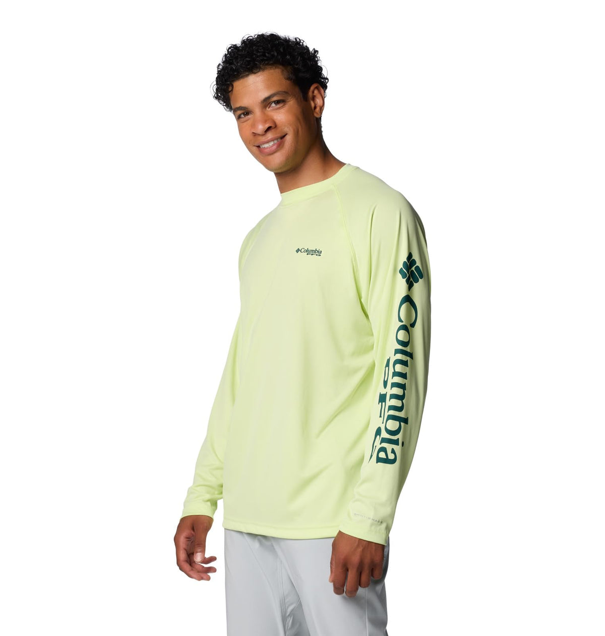 Columbia Men's Terminal Tackle Long Sleeve Shirt, Spring Yellow/Midnight Teal Logo, 1X Big