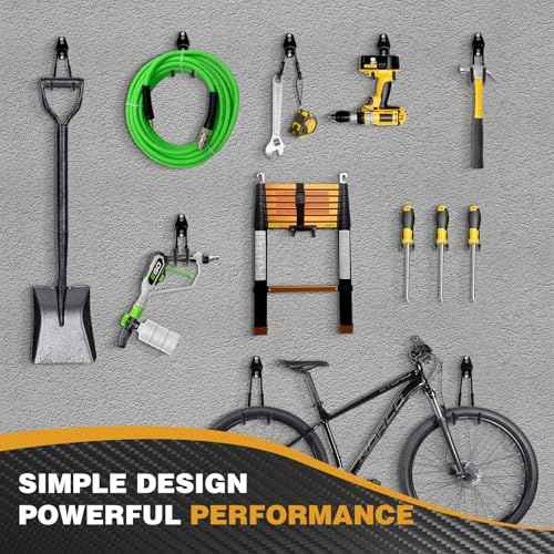 Steel Garage Storage Hooks, 16-Pack, Heavy Duty Wall Mount Hooks for Bike, Ladder, Garden Tools, Anti-Slip Coating