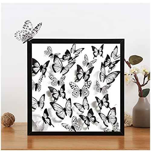 HZMM 72 Pcs 3D Butterfly Wall Stickers, Waterproof PVC, Black & White, Removable Paper Decals with Sticky Dots for Window, Furniture, Wedding, Baby Kids Bedroom Christmas DIY Decor