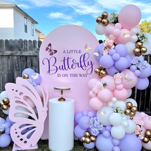 A Butterfly Is On The Way Sign for Backdrop, Baby Shower Large Adhesive Sign Decal Balloons Arch Backdrop Decorations for First Birthday