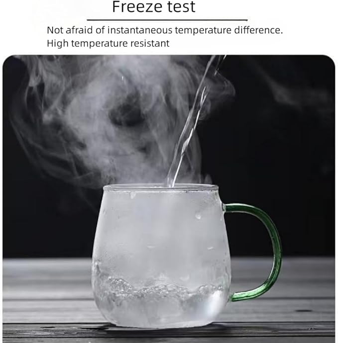Clear Glass Mug With Green Handle, 16 oz, High Borosilicate Large Coffee Mug for Drinking or as a Gift