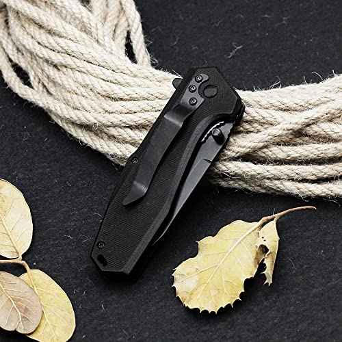 EDC Pocket Folding Knife - 3.54" Stainless Steel Black Blade, G10 Scales Liner Lock, Men Women Camping Knives with Clip EMH03
