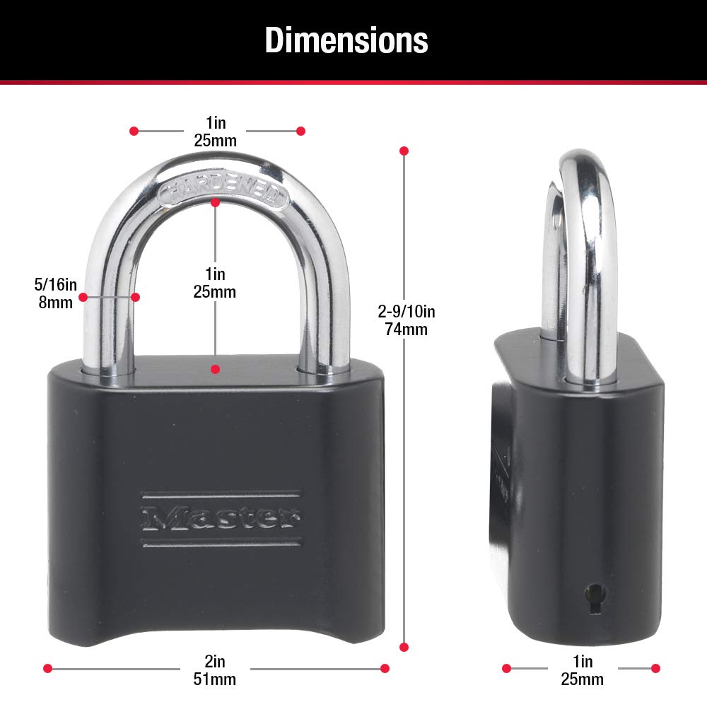 Master Lock Black Combination Padlock, Set Your Own Combo Lock, Weather Resistant Indoor and Outdoor Padlocks with Code for Gym Locker, Gate, Shed, 2 Pack, 178EC2