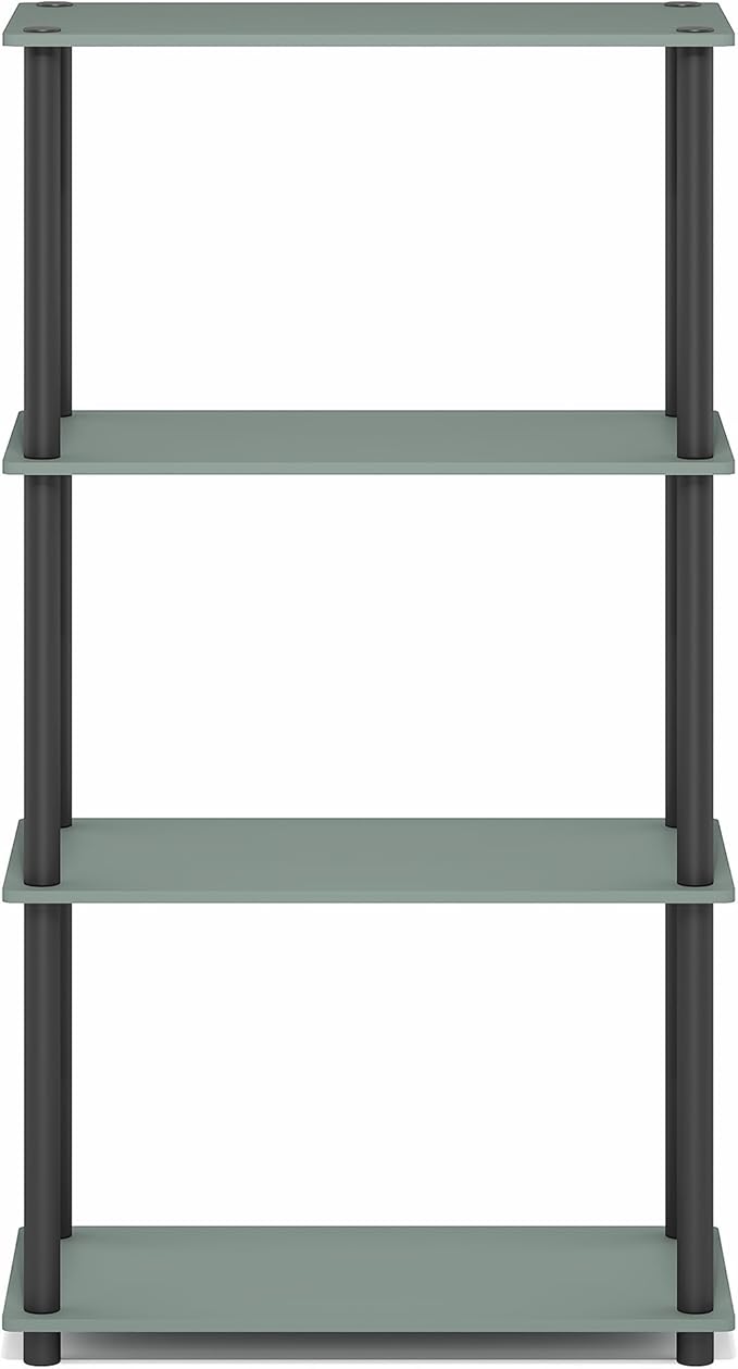 Furinno Turn-N-Tube Storage Shelves, 4-Tier Toolless Book Shelf, Corner Shelf, Toolless Open Shelves, for Organization and Storage, Living Room, Garage, Home Office, Sage Green