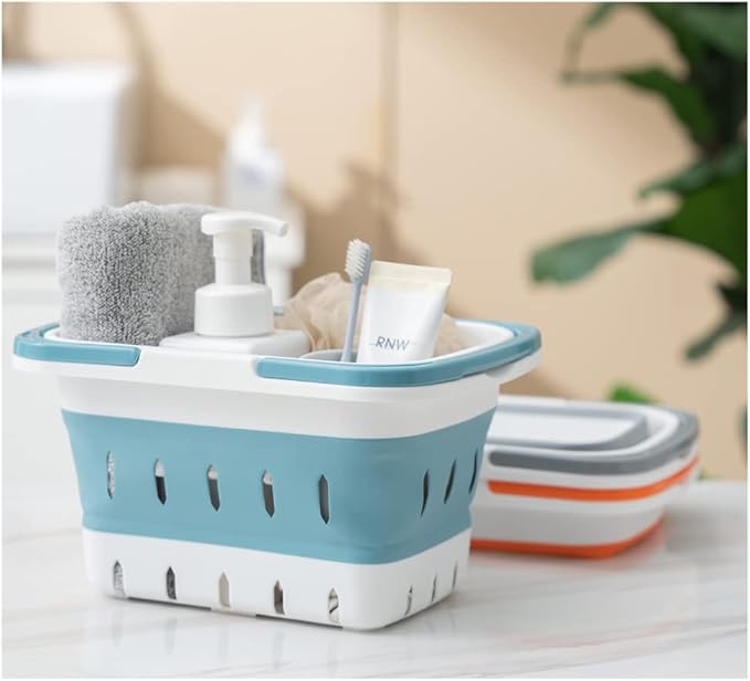 2 Pack Portable Shower Caddy Tote, Plastic Storage Collapsible Basket with Handles, Box Organizer Bin for Bathroom, Kitchen, College Dorm,Gym (Blue 2 pack) (Blue 2 pack)