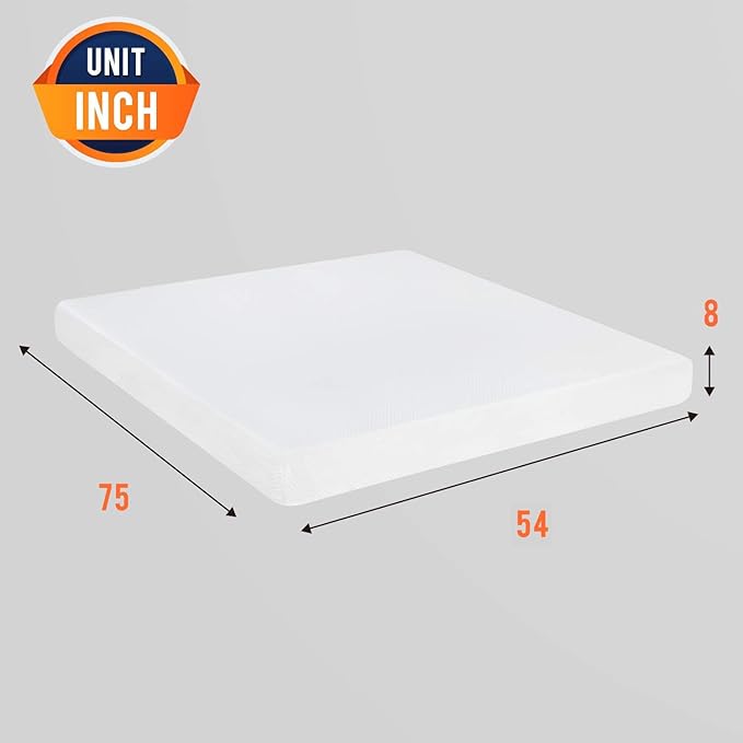 FDW | 8 Inch Full Mattress | Medium Firm | Gel Memory Foam Mattress | White | Bed in a Box, CertiPUR-US Certified | Pressure Relief, Cooling Ventilated Foam | Washable Removable Cover