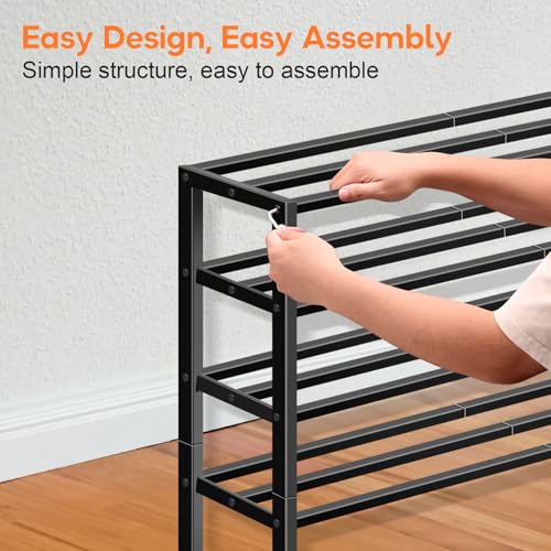 KEETDY 5-Tier Heavy Duty Shoe Rack for Garage Entryway, Stackable Shoe Organizer for 25 Pairs Men Boots, Shoe Rack for Closet Metal Shoe Storage Shelf, Floor, Hallway (Black)