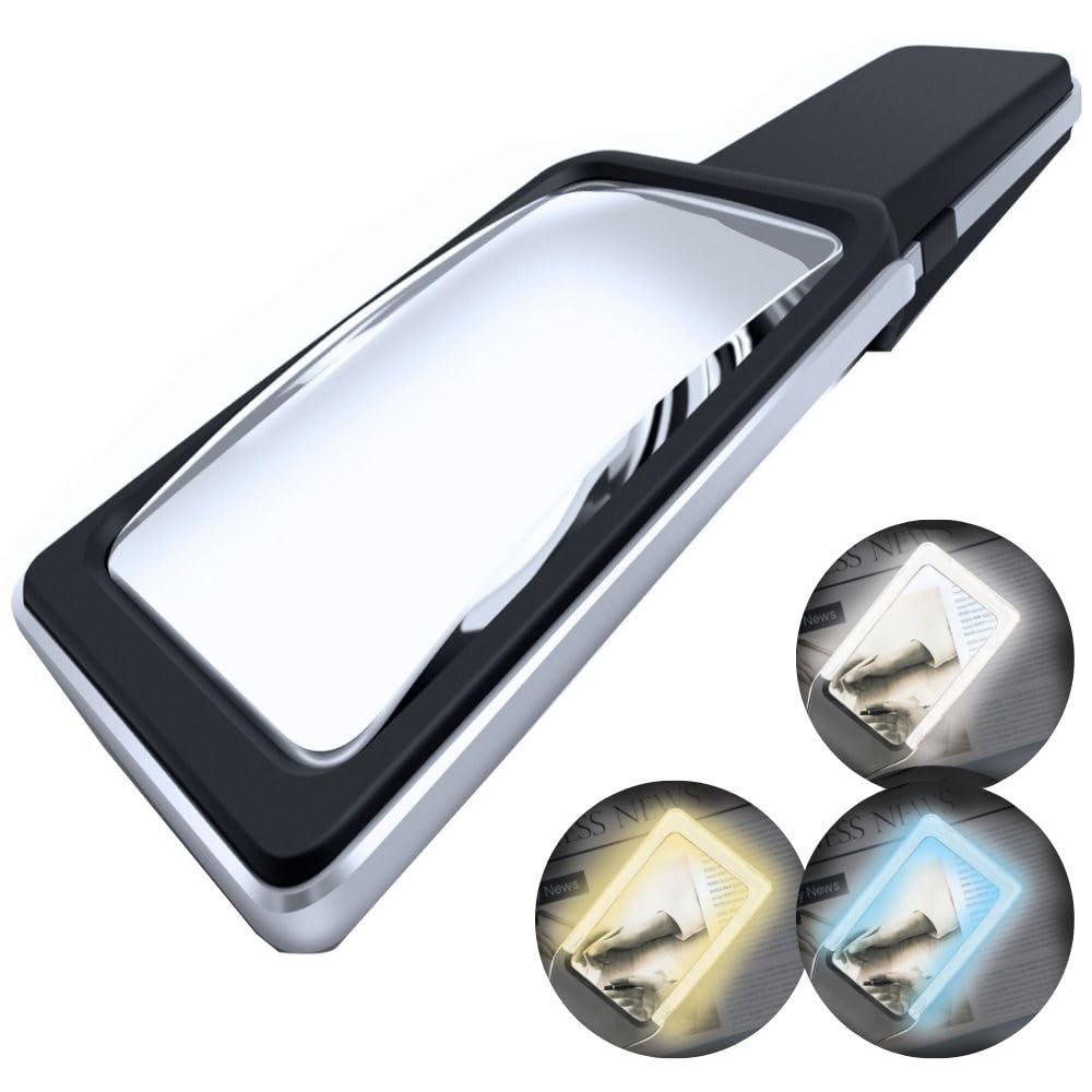 MAGNIPROS Patented 6X Large Magnifying Glass with Light | 3 Color Light Modes | Anti-Glare Lens & Stepless Dimmable LEDs | Perfect for Reading Fine Print & Inspection - Ideal for Seniors & Low Vision