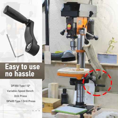 Drill Press Table Elevation Crank Handle 1344258 for Delta drill Press Table, having a 14.5 mm (9/16") diameter elevating shaft and 6" swing