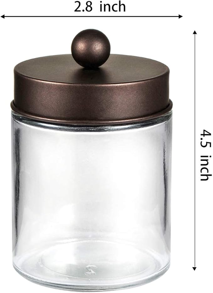 Amolliar Apothecary Jars Bathroom Storage Organizer - Cute Qtip Dispenser Holder Vanity Canister Jar Glass with Lid for Cotton Swabs,Rounds,Bath Salts,Makeup Sponges,Hair Accessories/Bronze (1 Pack)