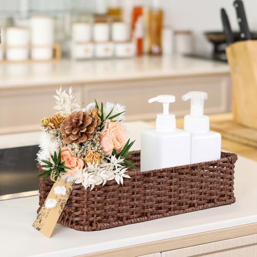 Water-Resistant Toilet Paper Basket: Tank Topper Organizer Brown Handwoven Modern Natural Style - color: Brown, size: small (2-pack)