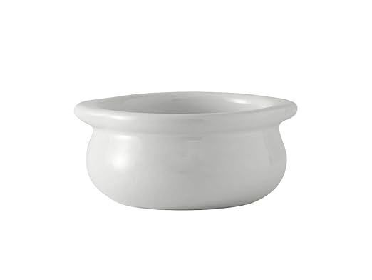 Tuxton China BWS-1203 Onion Soup Crock, 12 oz., 5-1/8" x 4-3/8" x 2-1/4"H, Microwave and Dishwasher Safe, Oven Proof, Fully Vitrified, Ceramic, DuraTux, White, Pack of 12