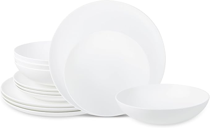 Stone Lain Taglio 24-Piece Dinnerware Set Bone China, Matte White