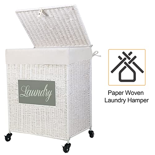 Mxfurhawa Laundry Basket, Heavy Duty Cotton Liner Laundry Storage Hamper with Handles, Collapsible Clothes Wire Basket Organizer Laundry Bag (89WE-H) - color: 89WE-H