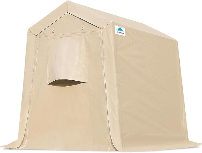 ADVANCE OUTDOOR 6X8 ft Outdoor Portable Storage Shelter Shed with 2 Rolled up Zipper Doors & Vents Carports for Motorcycle Waterproof and UV Resistant Portable Garage Kit Tent, Beige