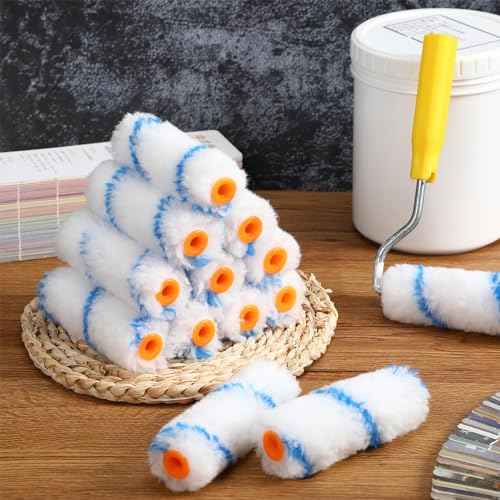 Leumoi 300 Pcs 4 Inch Mini Paint Roller Cover 1/2" Nap Small Microfiber Roller Covers Home Repair Tools House Household Supplies Kit(Blue, White)