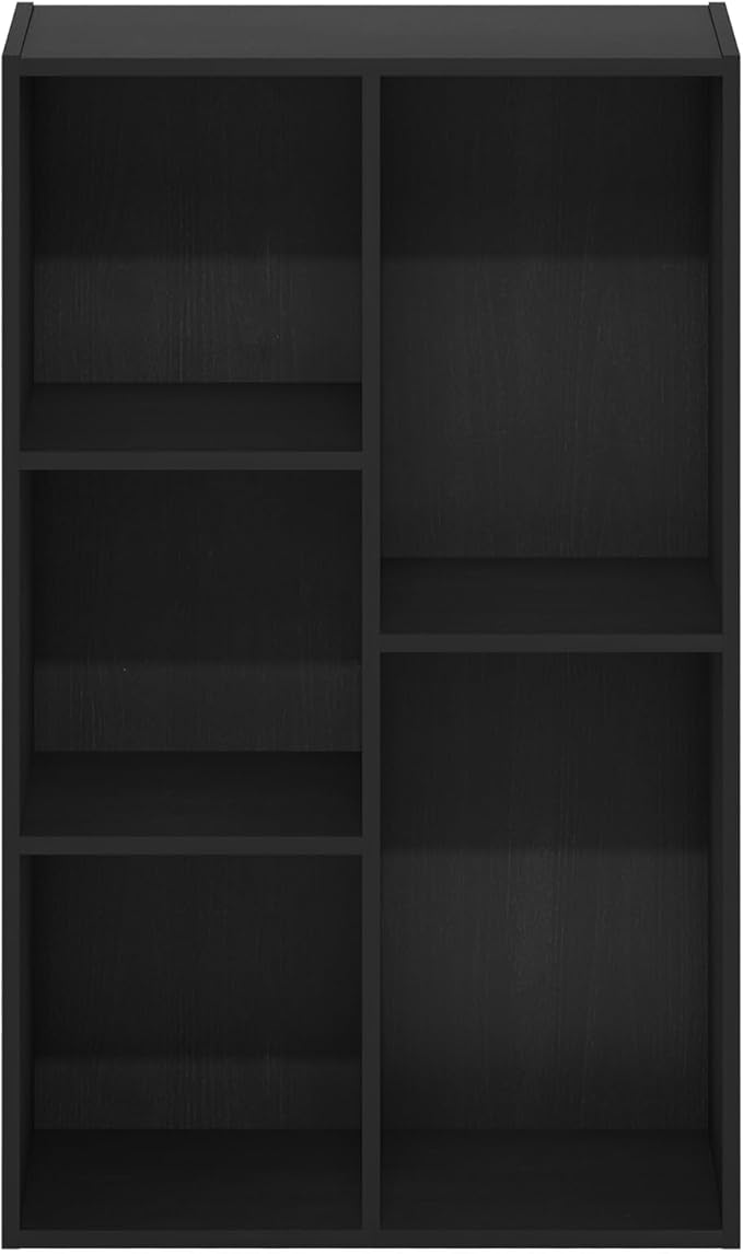 Furinno LUDER Book Shelf, 5-Cube Bookshelf, Reversible Bookcase, 9.4 x 19.5 x 31.5, for Living Room, Bedroom, Home Office, Blackwood