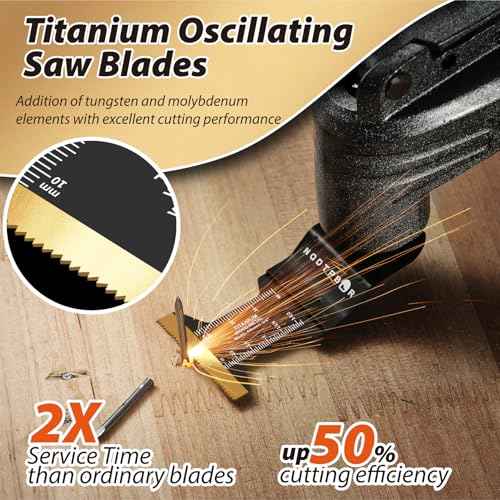 54 PCS Oscillating Saw Blades Professional Universal Wood Multitool Blades Titanium Oscillating Tool Blade for Metal Nails, Wood and Plastic Multi Tool Blades Kits Fit All Models (54PCS)