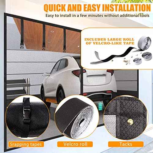 Garage Screen Doors for 2 car garage-18x8FT Fiberglass 3000g/6.7lb Durable Heavy Duty Magnetic Garage Door Screen Retractable Hands Free with 6 Roll Up Straps for Patio Workshop Home Gym Sun Room