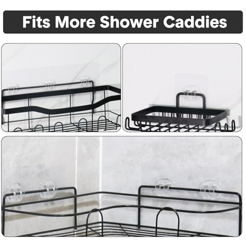 14 Pack Shower Caddy Adhesive Replacement, Transparent Strong Adhesive Hooks, No Drilling, Waterproof Wall Hooks for Shower Caddy, Bathroom Storage Shelves and Kitchen Racks - color: 4 Triple + 4 Double + 6 Single