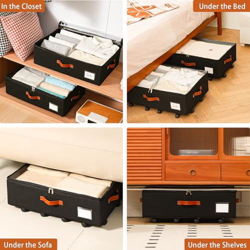 Freebat Under Bed Storage Organizer with Wheels, Underbed Container with Clear Lid Cover, Storage Bag Box with Visiable Window for Clothes, Bedsheet, Pillow, 2 Pack,7.5 inches - size: 7.5 inch