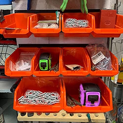 Wallmaster Wall Mounted Storage Bins, Wall Storage Bins Parts Rack 10 Bins&3 Rails Wall Mount Tool Organizer Hardware Storage Organizer (Orange)