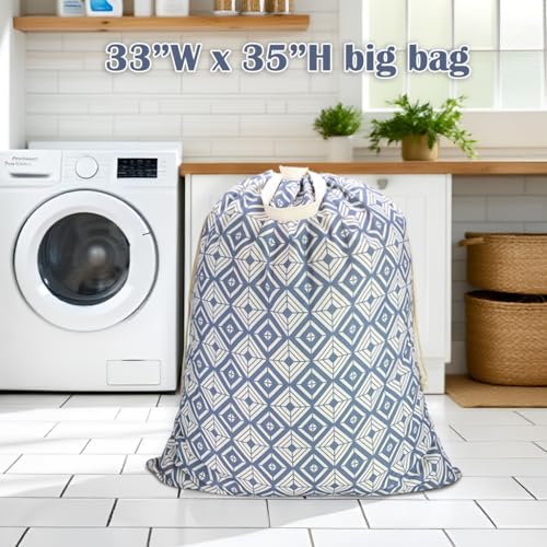Canvas Laundry Bag 33"Wx 35"H, Thick Canvas Laundry Bag with Handles & Drawstring, Extra Large Heavy Duty Washable Basket Liner Hamper Liner Storage Sack (Geometry Blue) - color: Geometry Blue,1pc XL, size: XL 33"W x 35"H┃1 Pack