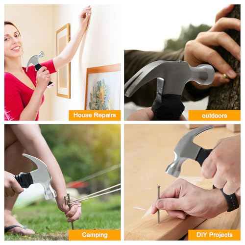 KURUI Pink Small Hammer for Picture Hanging Nails Drywall Anchors, Picture Hanging Tool, High Hardness 8oz Claw Hammer With Shock-Absorbing Non-Slip Handle for Kids and Women