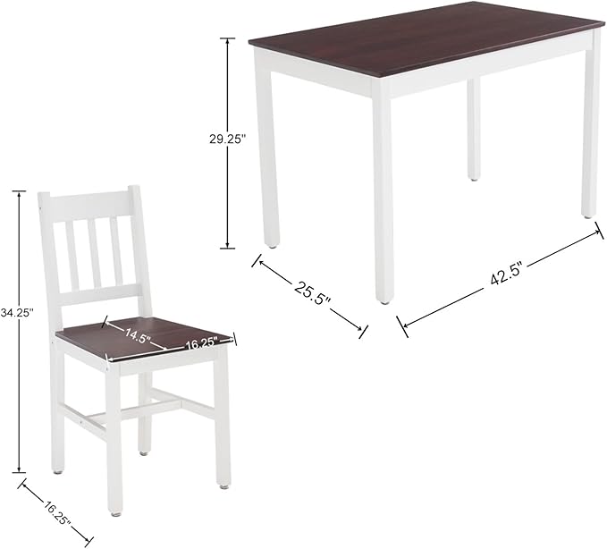 Dining Table Set for 4, 5 - Piece Kitchen Table Set 42.5 Inch Rectangular Dining Table with Chairs Solid Wood Dining Set for Kitchen/Dining Room,Home, Small Space, Apartment, Walnut