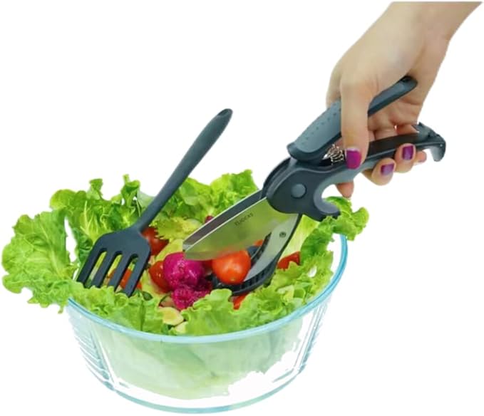 Kitchen Salad Scissors with Salad Forks for Chop n Mix Salad,Salad Cutting Tool Cut and Toss Dual Blade Salad Chopper Scissors,Multifunction Vegetable Salad Making Kit with Cutter n Mixing Fork