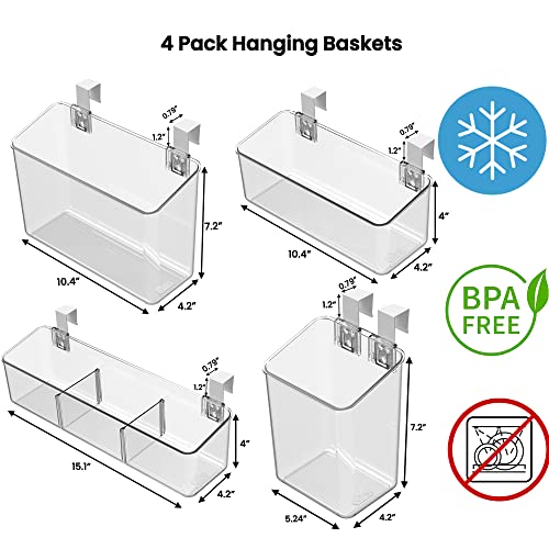 vacane Hanging Basket with Removable Hooks, Plastic Over Cabinet Door Organizer for Organizing Over the Cabinet Organizer Holder for Kitchen, Pantry, Bathroom-Hang Outside or Inside Door-4 Pack - style: 4 Pack