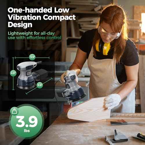 5-Inch Random Orbital Sander with Brake, 3.0AMP Electric Palm Sander 6 Variable Speed, 13000RPM Power Sander with 15pcs Sandpapers, ZeroDust & Vacuum Attach Collection System for Woodworking Sanding