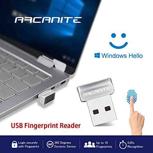 ARCANITE USB Fingerprint Reader for Windows 11/10 Hello Desktop, Laptop, 0.05s 360-Degree Sensor Security Device Login, Security Lock
