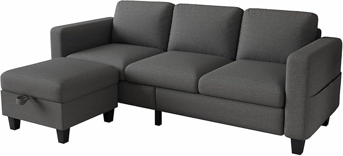 Sectional Couches for Living Room, 78" L Shaped Sofa 3 Seat Modern Couch with Storage Ottoman Convertible Couches for Small Space, Living Room, Bedroom, Apartment and Office