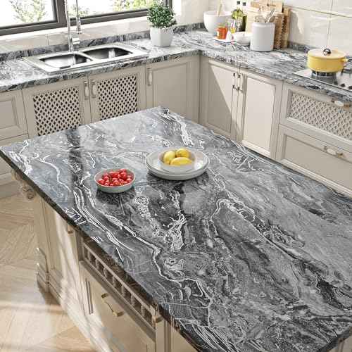 Livelynine Black Marble Countertop Contact Paper Waterproof Peel and Stick Countertops Self Adhesive Kitchen Wallpaper for Counters Bathroom Counter Top Covers Renter Friendly Desk Cover 15.8x78.8