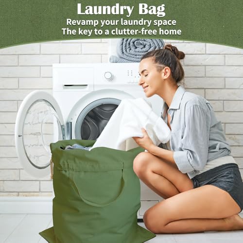 Canvas Laundry Bag 33"Wx 35"H, Thick Cotton Laundry Bag with Handles & Drawstring, Extra Large Heavy Duty Washable Basket Liner Hamper Liner Canvas Storage Sack (XL ArmyGreen) - color: Army Green, size: XL 33"W x 35"H┃1 Pack