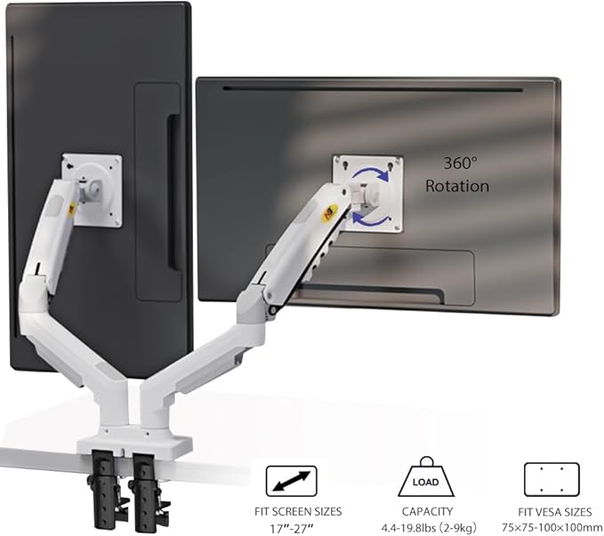 NB North Bayou Dual Monitor Desk Mount Stand Full Motion Swivel Computer Monitor Arm for Two Screens 17-27 Inch with 4.4~19.8lbs Load Capacity for Each Display F160-W