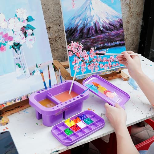 MyLifeUNIT Paint Brush Cleaner, Paint Brush Holder and Organizers with Palette for Acrylic, Watercolor, and Water-Based Paints (Purple) - color: Purple